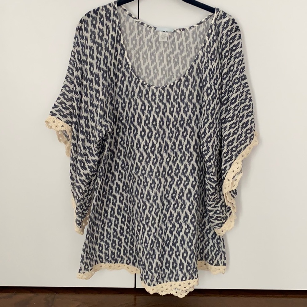 Eberjey gauzy tunic with crotchet detailing.